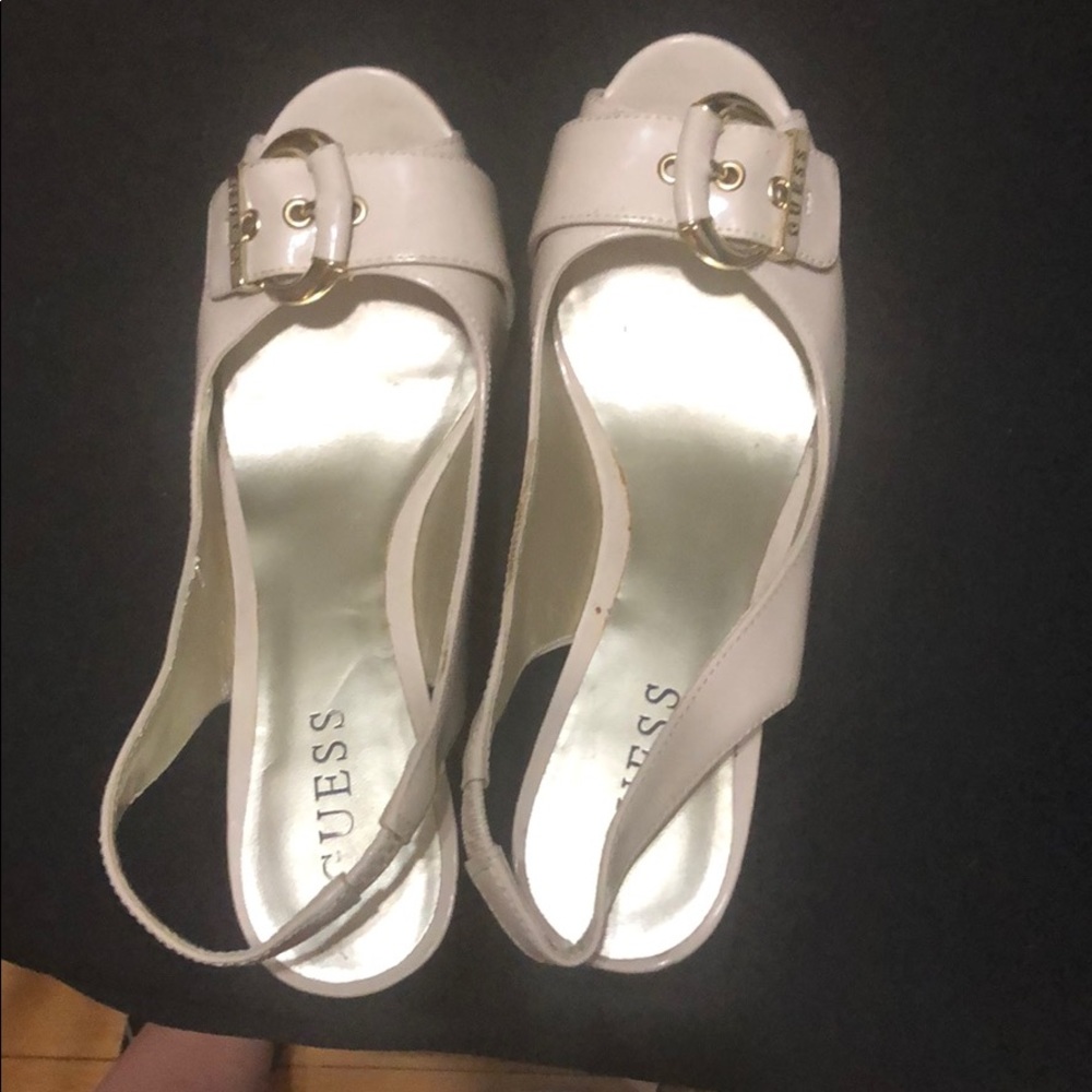Guess size 7 tan peep toes